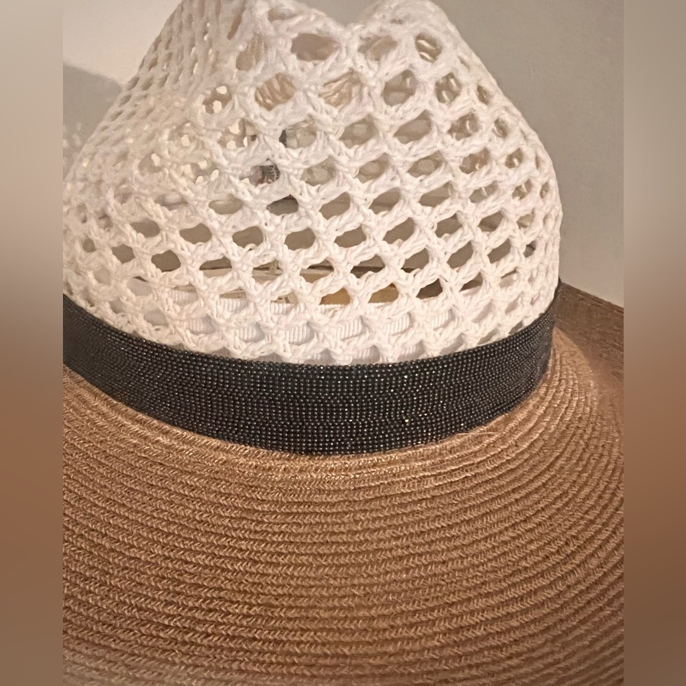 NWT Brunello Cucinelli Italy Size S Bead Monili Silver Hat white beige - Picture 4 of 11